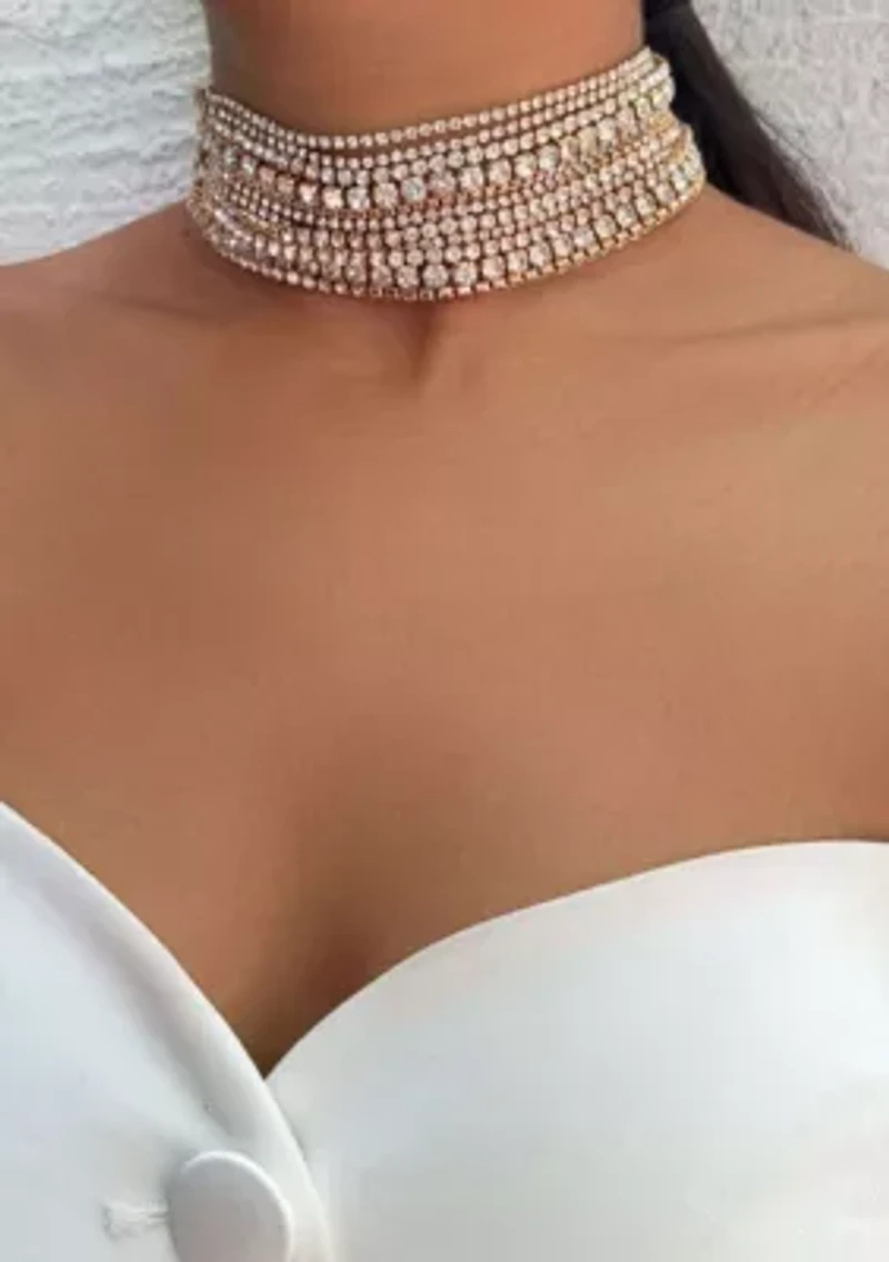 Gold Plated Multi Strand Crystal Adjustable Collar