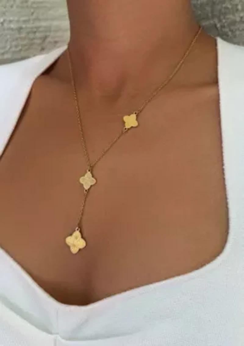 Tarnish Resistant 18k Gold Plated Pointed 3-Clover Y-Necklace