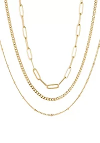 Tarnish Resistant 18k Gold Plated Set of 3-Chain Necklaces