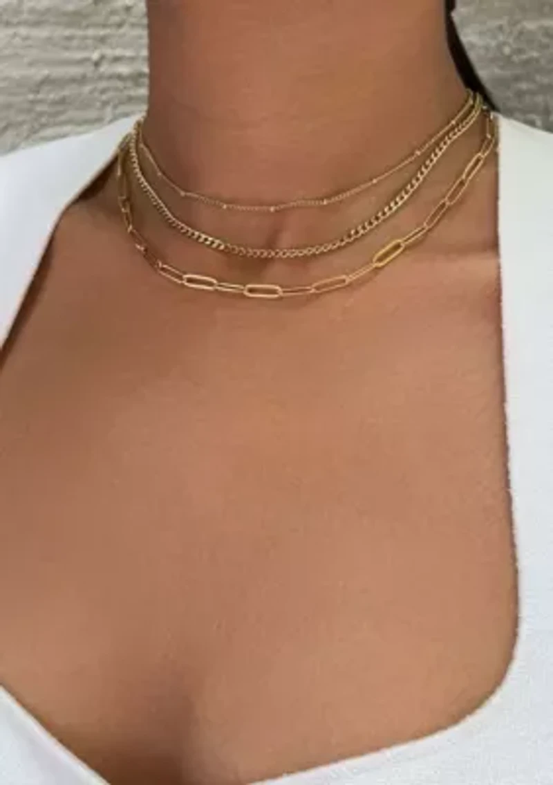 Tarnish Resistant 18k Gold Plated Set of 3-Chain Necklaces