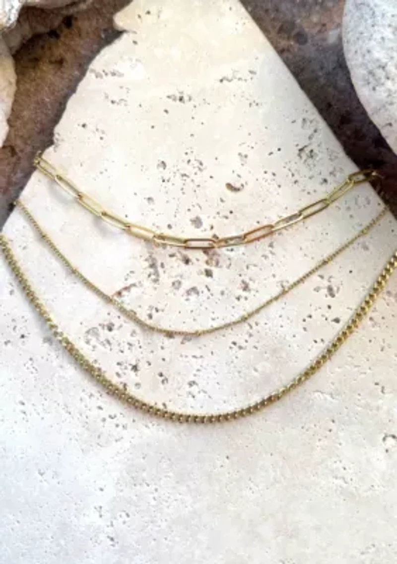 Tarnish Resistant 18k Gold Plated Set of 3-Chain Necklaces