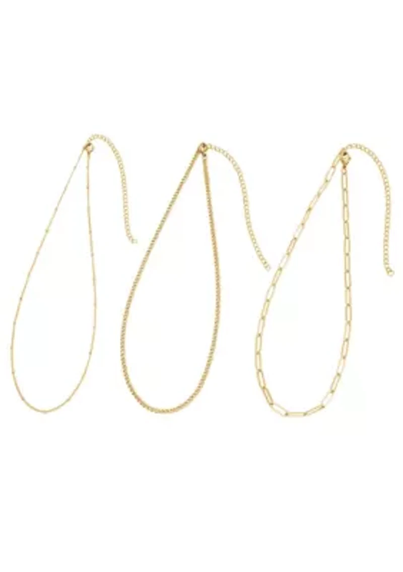 Tarnish Resistant 18k Gold Plated Set of 3-Chain Necklaces