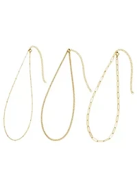 Tarnish Resistant 18k Gold Plated Set of 3-Chain Necklaces