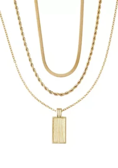 Tarnish Resistant 18k Gold Plated Dog Tag 3-Piece Necklace Set