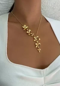 Gold Plated Petals Drop Necklace