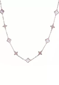14k Rose Gold Plated Mixed Mother of Pearl and CZ Clover Station Necklace