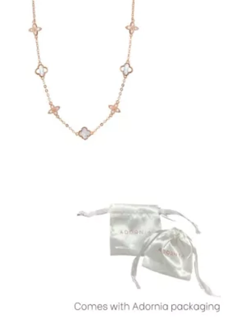 14k Rose Gold Plated Mixed Mother of Pearl and CZ Clover Station Necklace