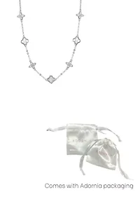 Silver Plated Mixed Mother of Pearl and CZ Clover Station Necklace