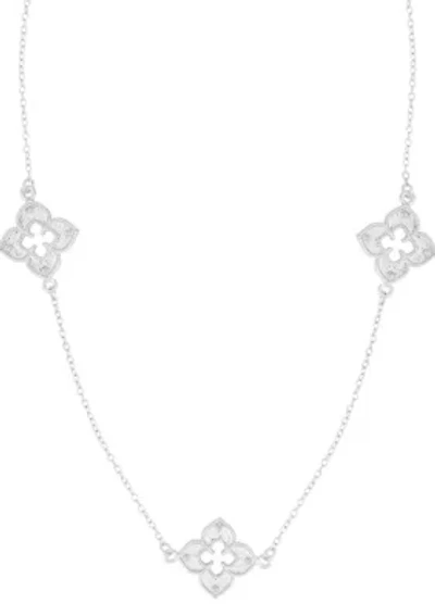 Silver Plated 36" Clover Station Necklace