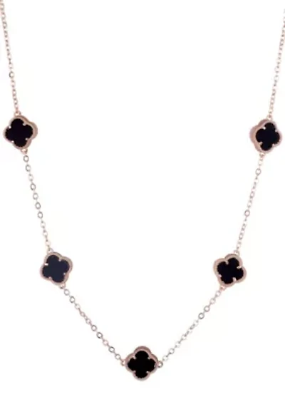 14k Rose Gold Plated Black Flower Station Necklace