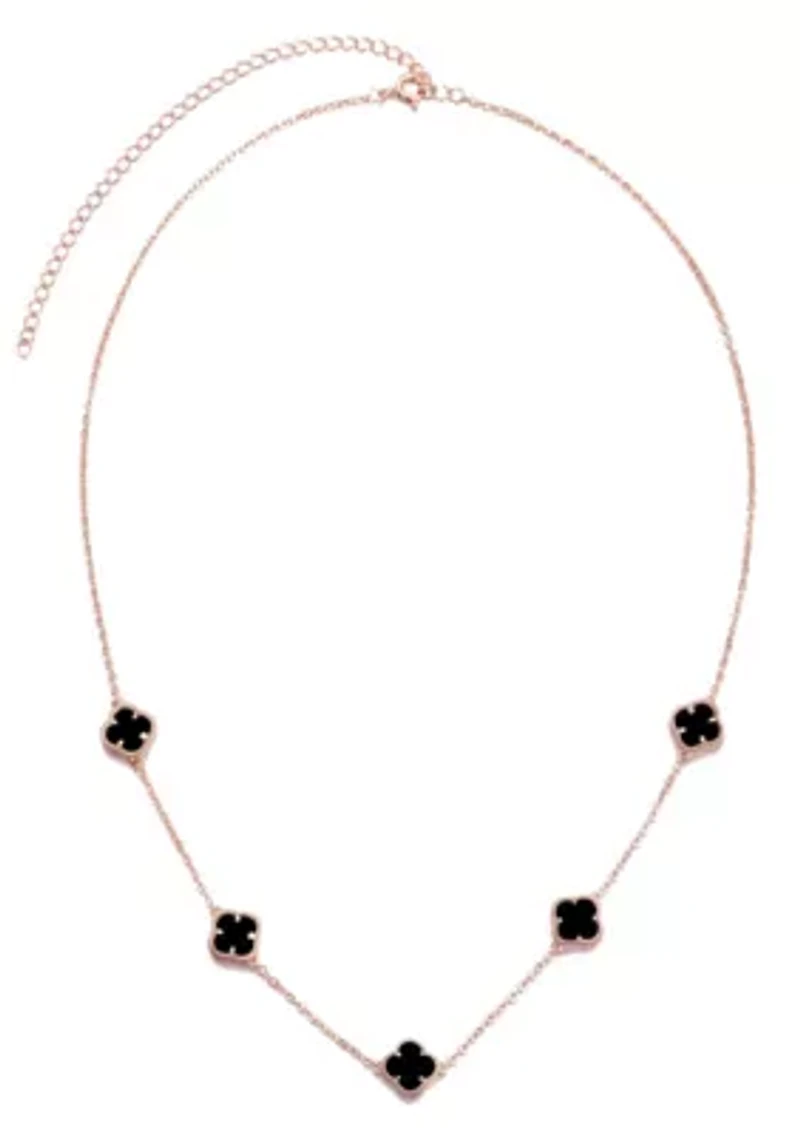 14k Rose Gold Plated Black Flower Station Necklace