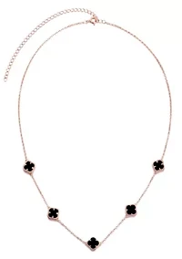 14k Rose Gold Plated Black Flower Station Necklace