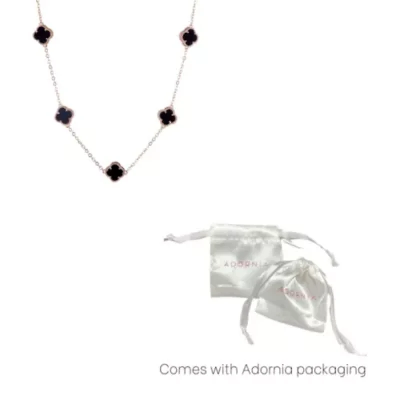 14k Rose Gold Plated Black Flower Station Necklace