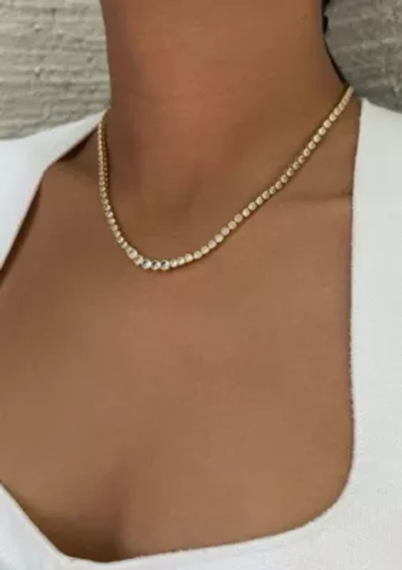 14k Gold Plated Bezeled Crystal Tennis Necklace