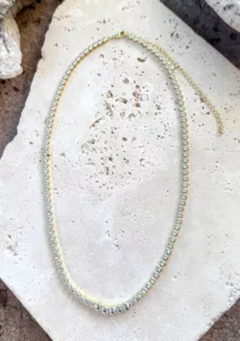 14k Gold Plated Bezeled Crystal Tennis Necklace