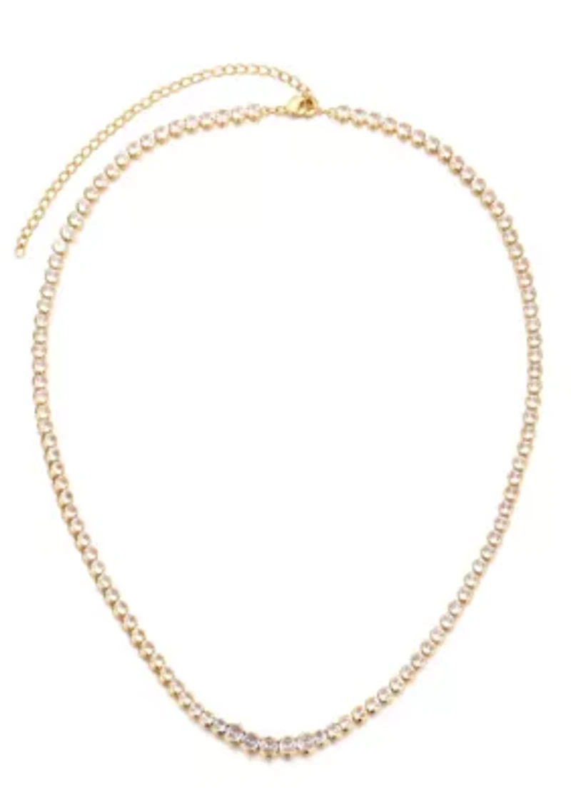 14k Gold Plated Bezeled Crystal Tennis Necklace