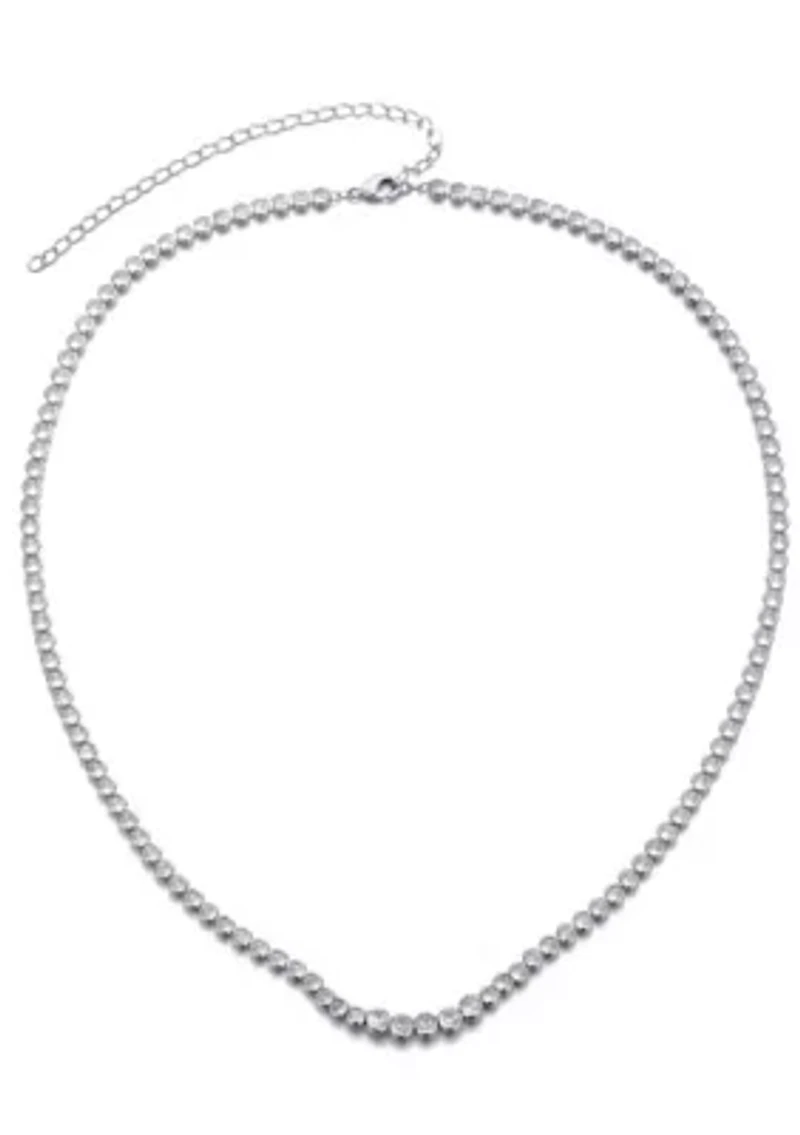 Silver Plated Bezeled Crystal Tennis Necklace