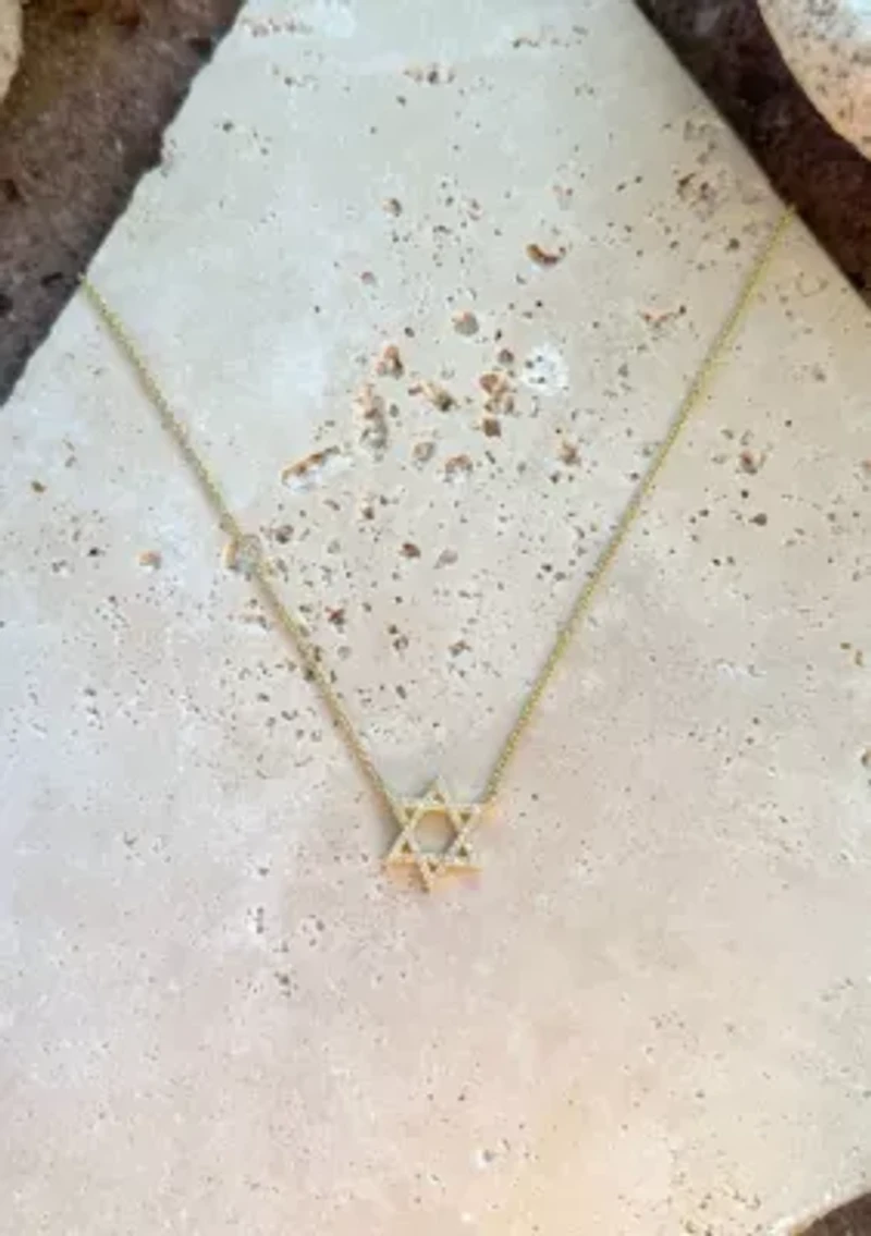 14k Gold Plated CZ Star of David Necklace