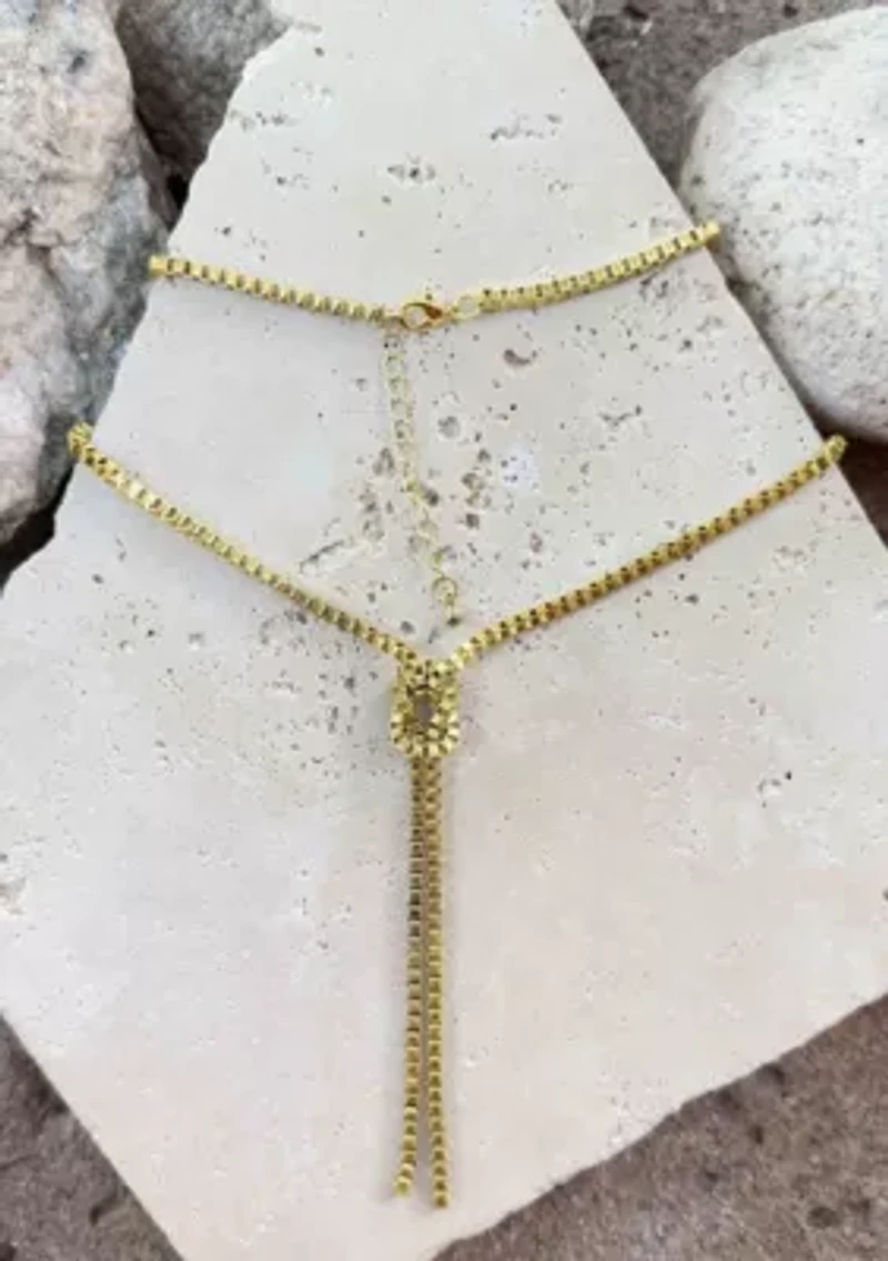 Gold Plated 30" Knotted Box Chain Lariat