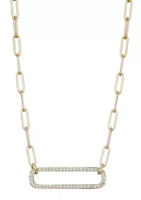 14k Gold Plated CZ Rounded Rectangle Pendant Necklace