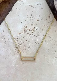 14k Gold Plated CZ Rounded Rectangle Pendant Necklace