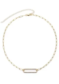 14k Gold Plated CZ Rounded Rectangle Pendant Necklace