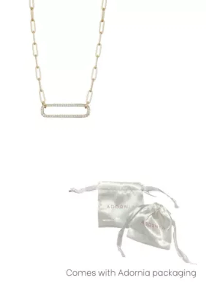 14k Gold Plated CZ Rounded Rectangle Pendant Necklace