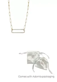 14k Gold Plated CZ Rounded Rectangle Pendant Necklace