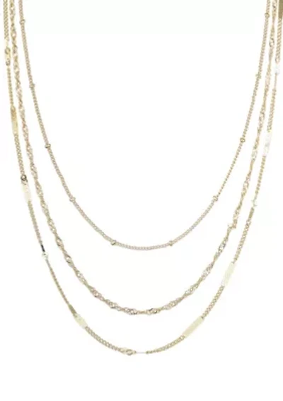 14k Yellow Gold Plated 3-Chain Necklace Set