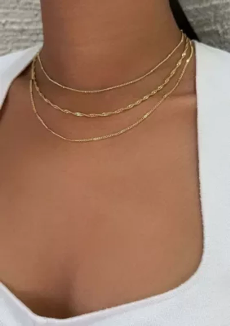 14k Yellow Gold Plated 3-Chain Necklace Set