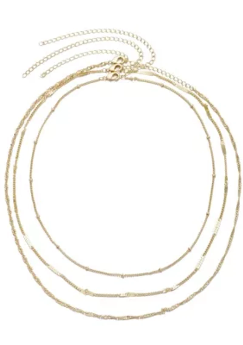 14k Yellow Gold Plated 3-Chain Necklace Set