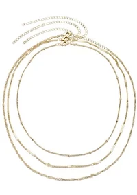 14k Yellow Gold Plated 3-Chain Necklace Set