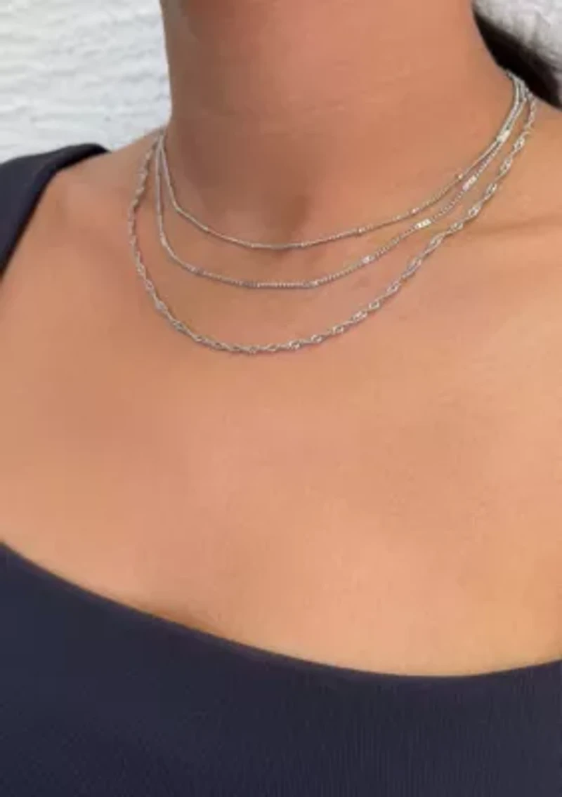 Silver Plated 3-Chain Necklace Set