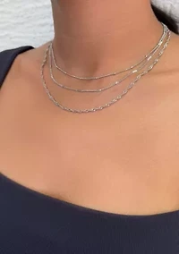 Silver Plated 3-Chain Necklace Set