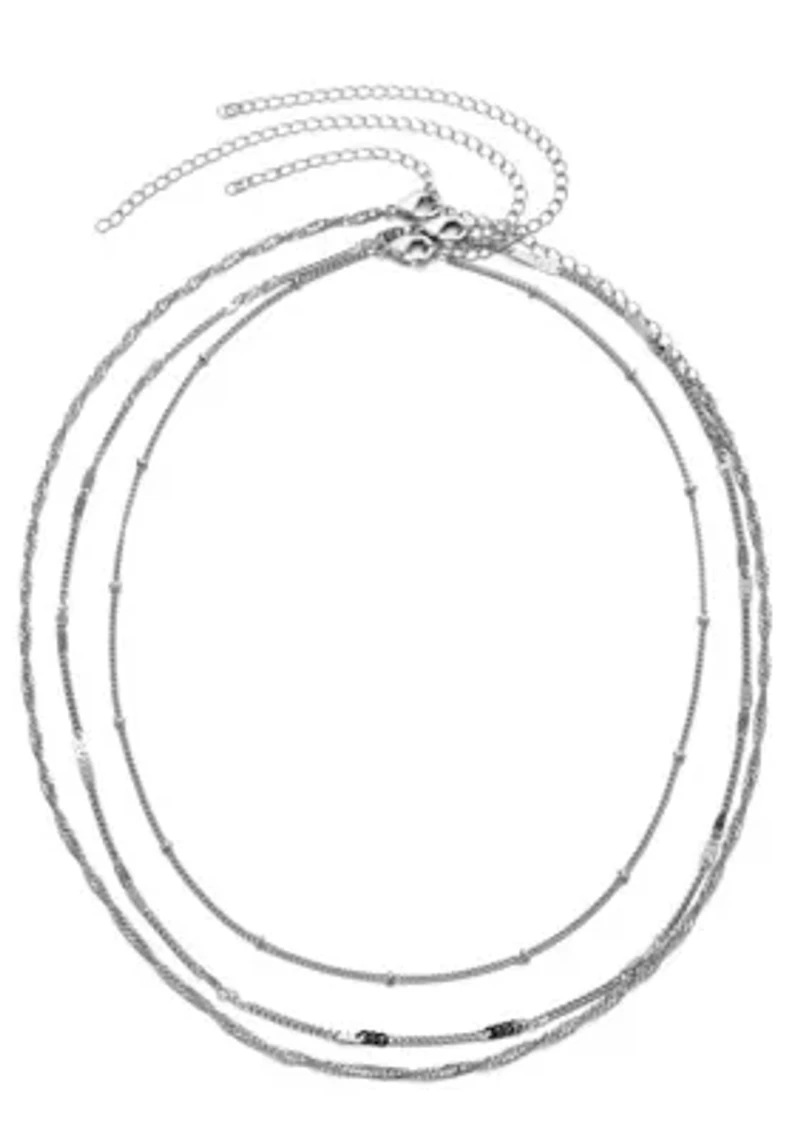 Silver Plated 3-Chain Necklace Set