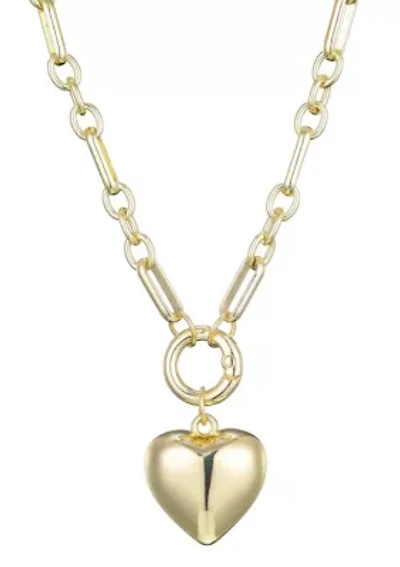 Gold Plated Puffy Heart Link Necklace