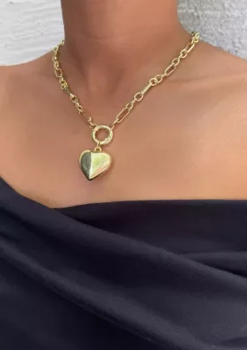 Gold Plated Puffy Heart Link Necklace