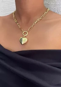 Gold Plated Puffy Heart Link Necklace