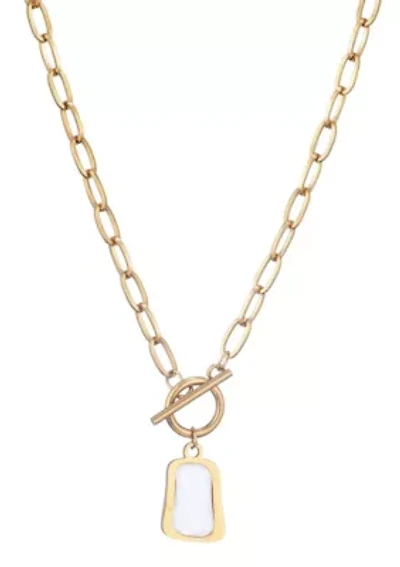 Tarnish Resistant 18k Gold Plated Mother of Pearl Toggle Necklace