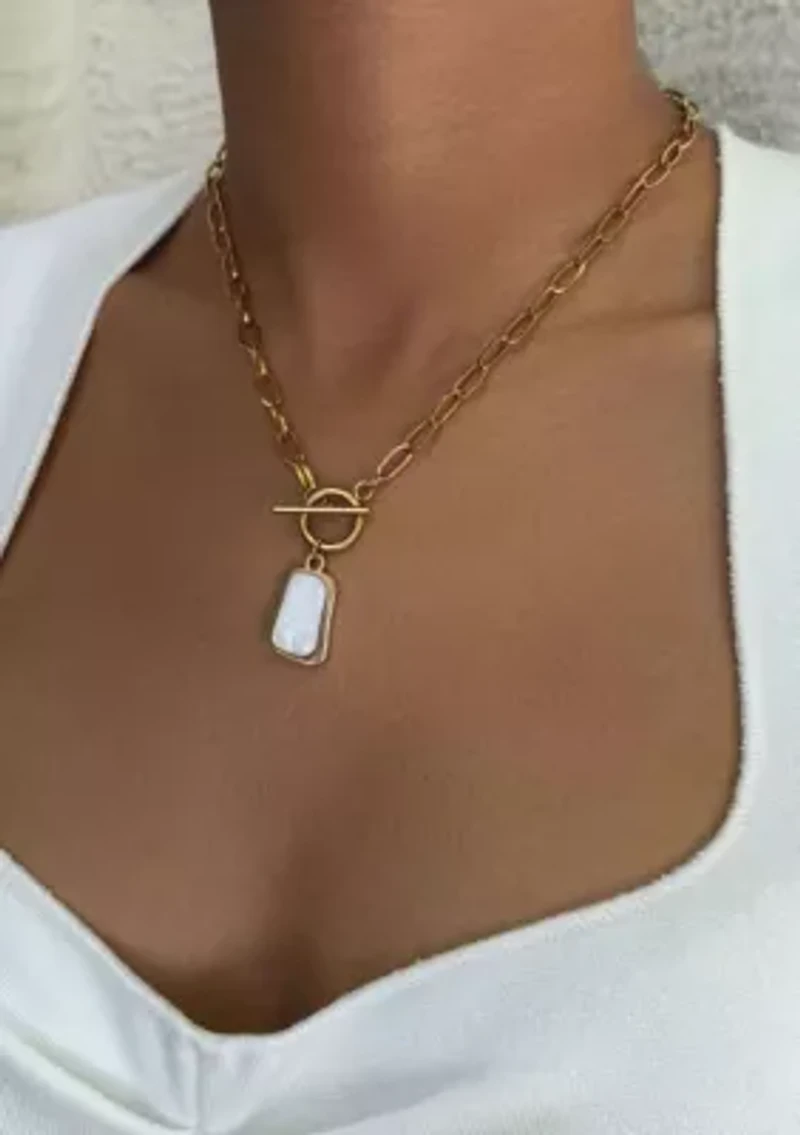 Tarnish Resistant 18k Gold Plated Mother of Pearl Toggle Necklace