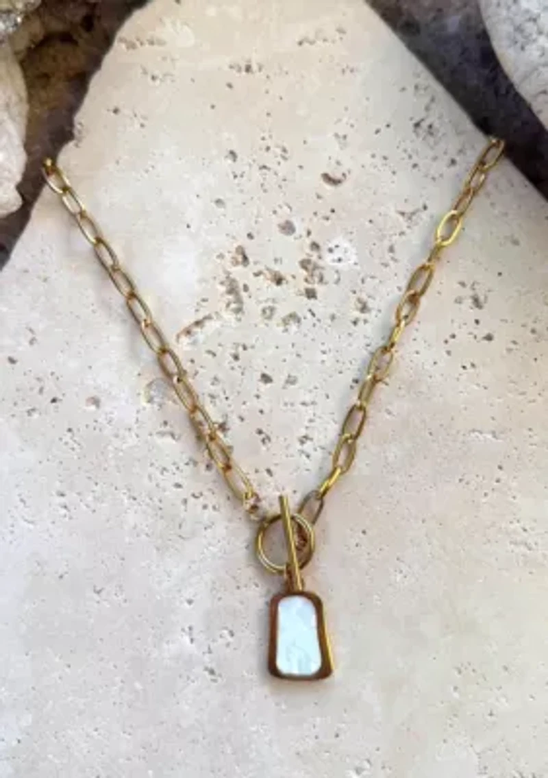 Tarnish Resistant 18k Gold Plated Mother of Pearl Toggle Necklace