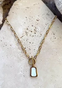 Tarnish Resistant 18k Gold Plated Mother of Pearl Toggle Necklace