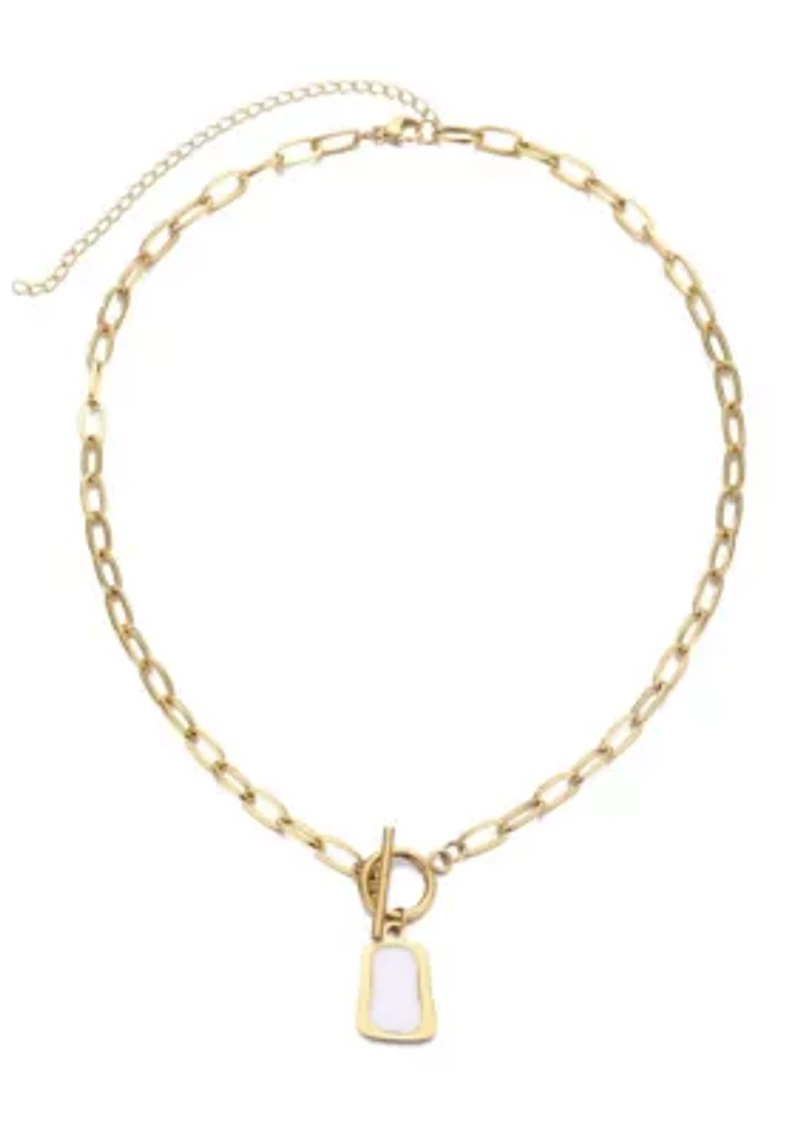 Tarnish Resistant 18k Gold Plated Mother of Pearl Toggle Necklace