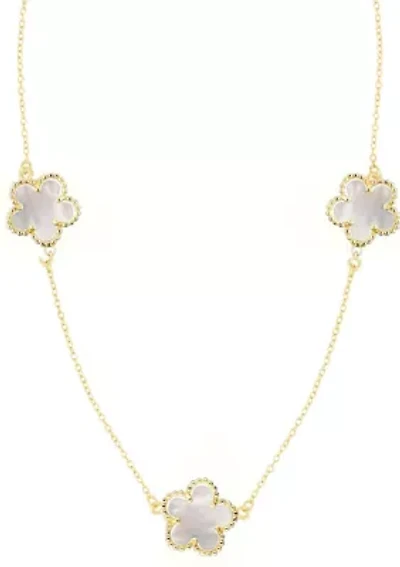 Gold Plated 36" 5-Leaf Clover Mother of Pearl Station Necklace