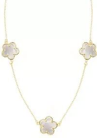 Gold Plated 36" 5-Leaf Clover Mother of Pearl Station Necklace