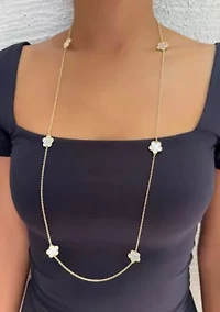 Gold Plated 36" 5-Leaf Clover Mother of Pearl Station Necklace