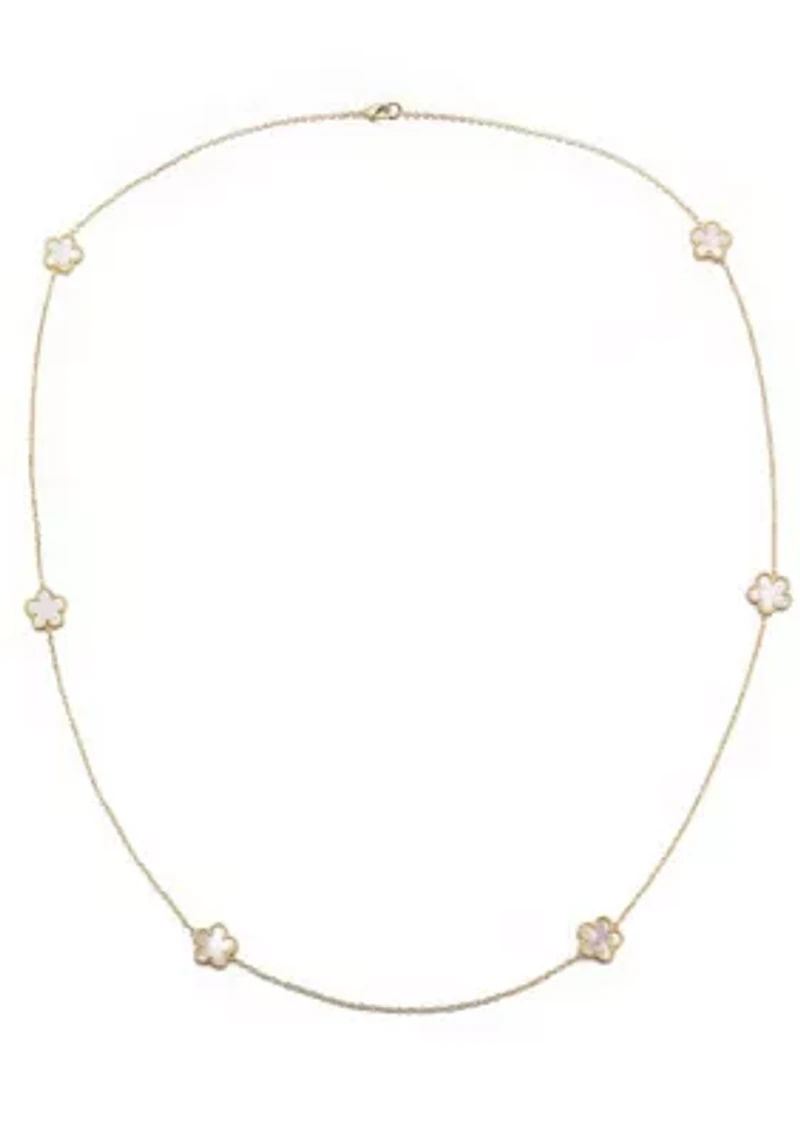 Gold Plated 36" 5-Leaf Clover Mother of Pearl Station Necklace
