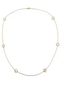 Gold Plated 36" 5-Leaf Clover Mother of Pearl Station Necklace