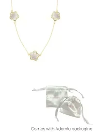 Gold Plated 36" 5-Leaf Clover Mother of Pearl Station Necklace