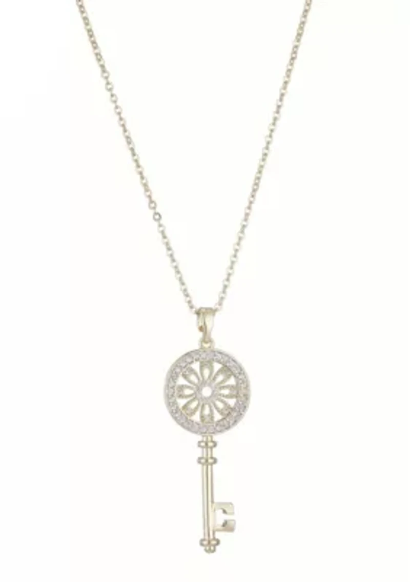 14k Gold Plated Ornate Key Pendant Necklace